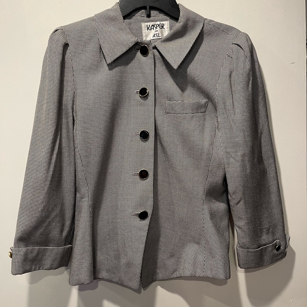 Vintage Kasper for A.S.L. Houndstooth Peplum Blazer Jacket Sz Unknown (fits S)